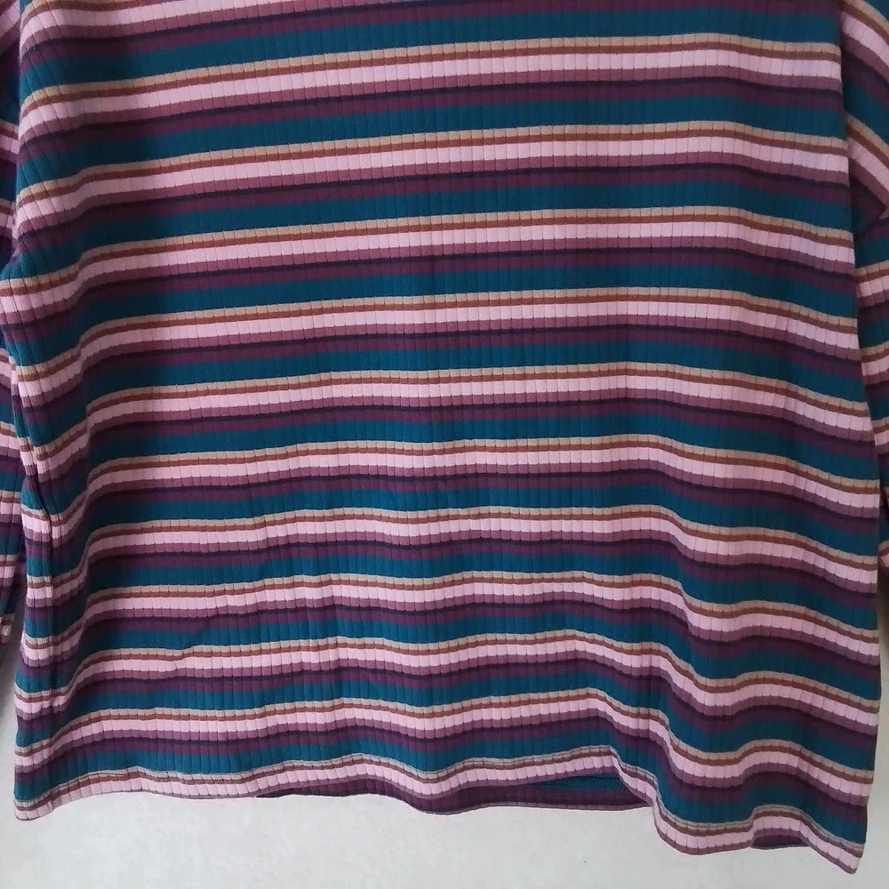 OshKosh High Waist Mock Neck Ribbed Top Size 12 Pink, Tan,‎ Teal Stripes